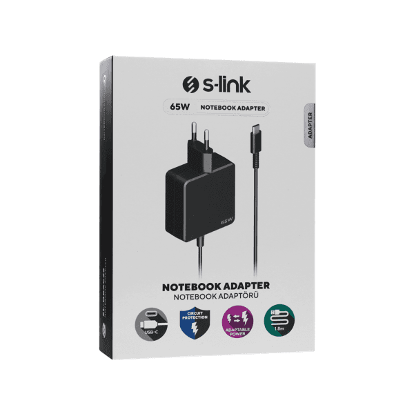 S-LINK SL-NBAC65 65W 5V3A, 9V3A, 12V3A 15V3A, 20V3,25A TYPE-C PD NOTEBOOK/TELEFON ŞARJ CİHAZI - 8