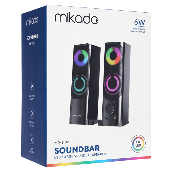 MIKADO MD-S102 2.0 3WX2CH RGB LEDLI SIYAH USB SOUNDBAR SPEAKER HOPARLÖR - 4