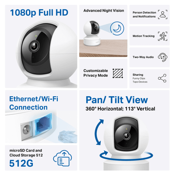 TP-LINK TAPO C202 1080P FULL HD HAREKET TESPIT VE TAKIBI 360° 9M GECE GÖRÜŞÜ ÇIFT YÖNLÜ SES ALARM, BULUT/YEREL DEPOLAMA - 13