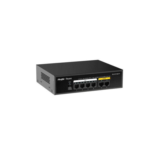 RUIJIE REYEE RG-ES106F-P 6 PORTLU, 10/100 FAST ETHERNET, TAK ÇALIŞTIR SWITCH, 2 FAST ETHERNET UPLINK, 4 PORT POE+ (54W) - 8