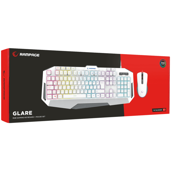 RAMPAGE KM-34 GLARE BEYAZ USB RGB AYDINLATMALI Q 12800 DPI MOUSE GAMING OYUNCU KLAVYE SET - 8