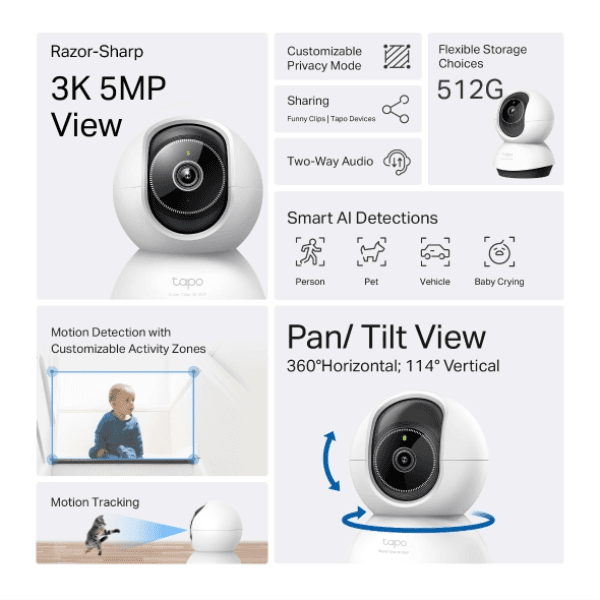 TP-LINK TAPO TC74 PAN/TILT AI EV GÜVENLİĞİ WI-FI 3K 5MP KAMERA - 7