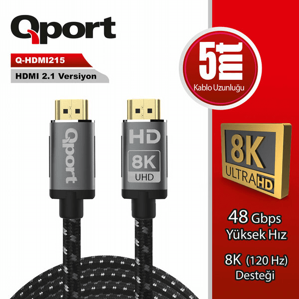 QPORT (Q-HDMI215) ALTIN UÇLU 5M 8K HDMI2.1 KABLO - 2