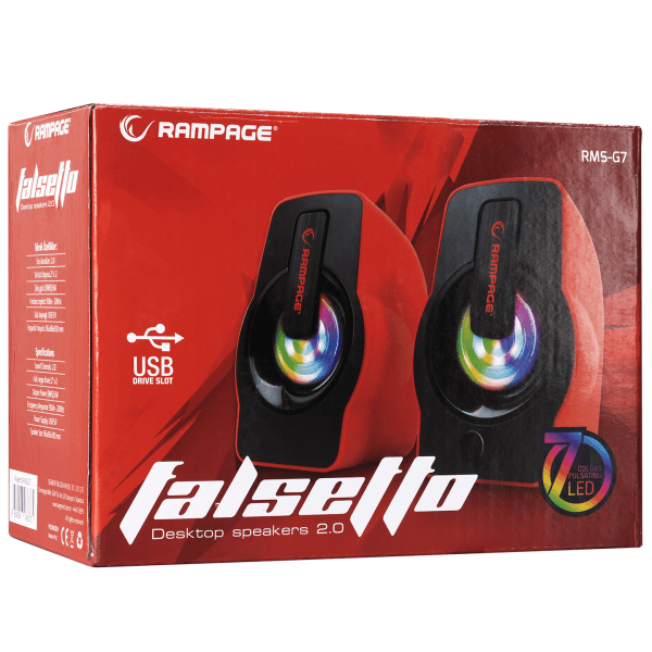 RAMPAGE RMS-G7 FALSETTO 2.0 6 WATT RGB LEDLI KIRMIZI MULTIMEDIA GAMING USB SPEAKER - 6