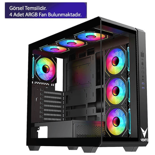 VENTO VG4302FA 850W 80+ 4X120MM RGB FAN TEMPERLİ CAM USB 3.0 HYDRO K PRO BRONZE MID TOWER E-ATX GAMING KASA - 2