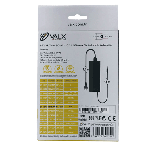 VALX LA-19041 19V 4.74A 90W 4.0x1.35  Asus Adaptör - 5
