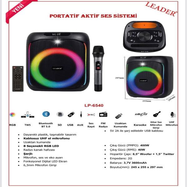 LEADER LP-6540 RADYOLU PORTATİF SES SİSTEMİ - 4
