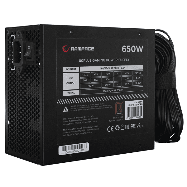 RAMPAGE RMP-650-80PB 650W 14CM SİYAH FAN 80 PLUS BRONZE AKTİF PFC POWER SUPPLY (KUTUSUZ) - 9