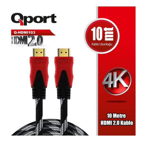 QPORT Q-HDMI103 10 METRE 2.0V 4K ALTIN UÇLU ÖRGÜLÜ HDMI KABLO - 2