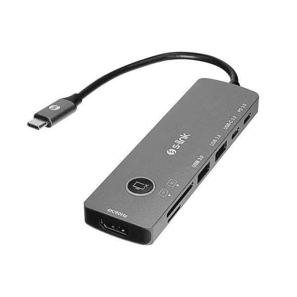 S-LINK SW-U707 HDMI ONOFF GRİ METAL 7 IN 1 2*USB 3.0, 1*TYPE-C 3.1, 1*PD, 1* HDMI 4K60HZ, SD VE TF TYPE C HUB ADAPTÖR - 5