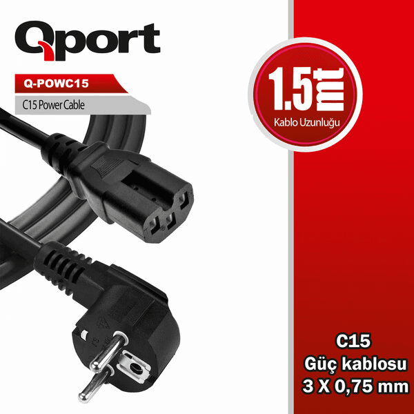 QPORT (Q-POWC15) 1.5M C15 POWER GUC KABLOSU - 2