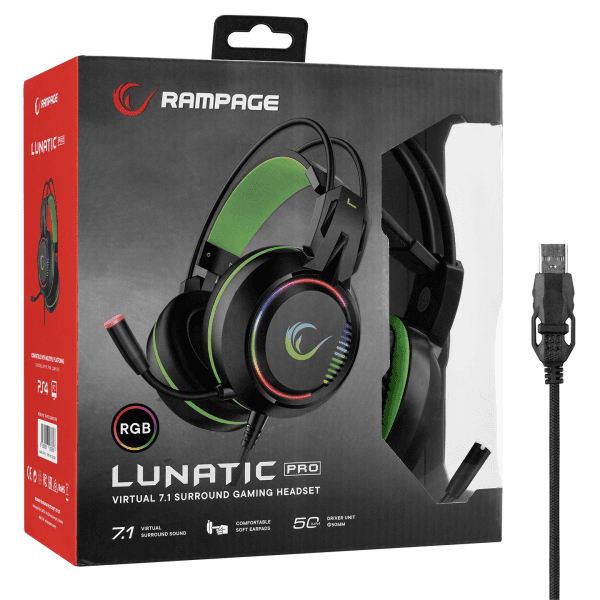 RAMPAGE RM-K25 LUNATIC PRO SİYAH/YEŞİL USB 7.1 SURROUND RGB IŞIK EFEKTLİ GAMING OYUNCU MİKROFONLU KULAKLIK - 10