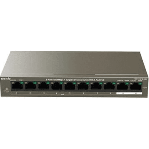 TENDA TEF1110P-8-63W 10 PORT 8 PORT POE+ 10/100 + 2 PORT 10/100 SWITCH - 2