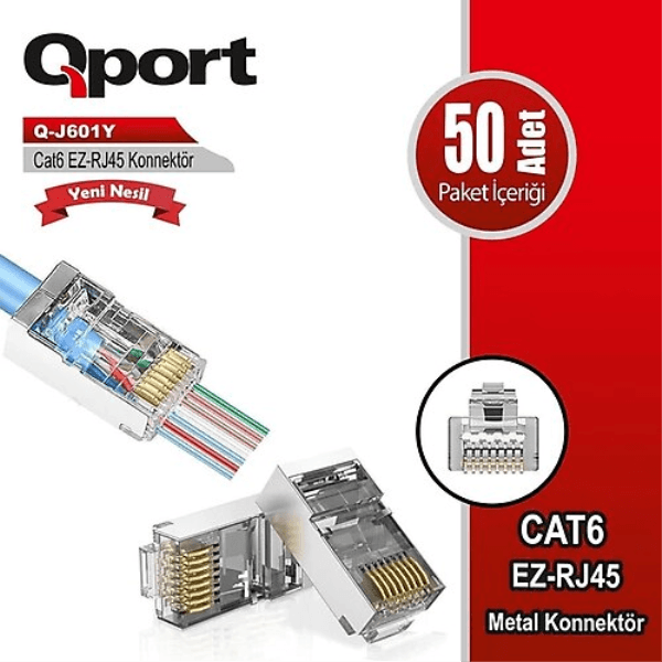 QPORT Q-J601Y CAT6 50 LİK PAKET EZ-RJ45 METAL YENİ NESİL KONNEKTÖR - 2