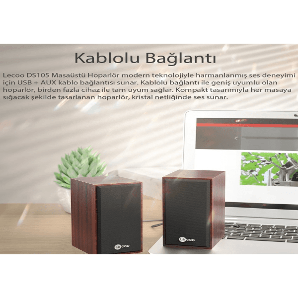 LECOO DS105 KLASİK KIRMIZI AHŞAP HOPARLÖR - 10
