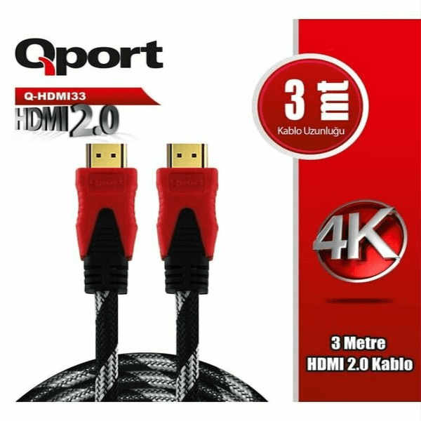 QPORT (Q-HDMI33) ALTIN UCLU 3M 4K HDMI2.0 KABLO - 2