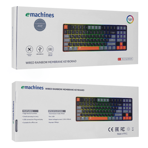 ACER EMACHINES EAK216 SİYAH/GRİ/TURUNCU USB RAINBOW AYDINLATMALI Q STANDART TKL KLAVYE - 10