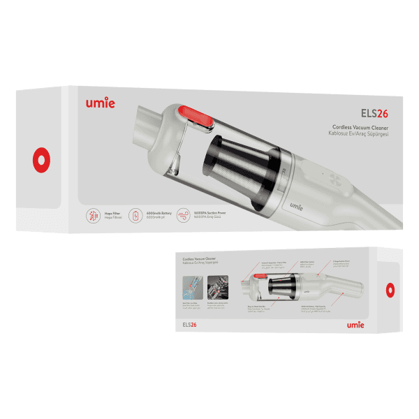 UMIE ELS26 BEYAZ 100W KABLOSUZ FIRÇASIZ MOTOR TYPE-C EV VE ARAÇ EL SÜPÜRGESI 6000MAH ŞARJLI 16000PA EM;Ş - 22