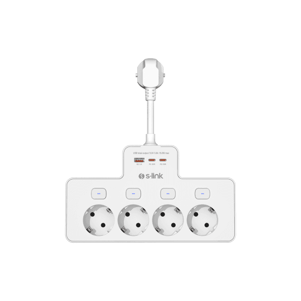 S-LINK PRZ08 BEYAZ 4 SOKETLİ 15CM 1 USB 2 TYPE-C PD20W TAM BAKIR KABLOLU AKIM KORUMALI PRİZ - 11