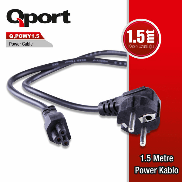 QPORT (Q-POWY1.5) 1.5M NOTEBOOK YONCA POWER KABLOSU - 2