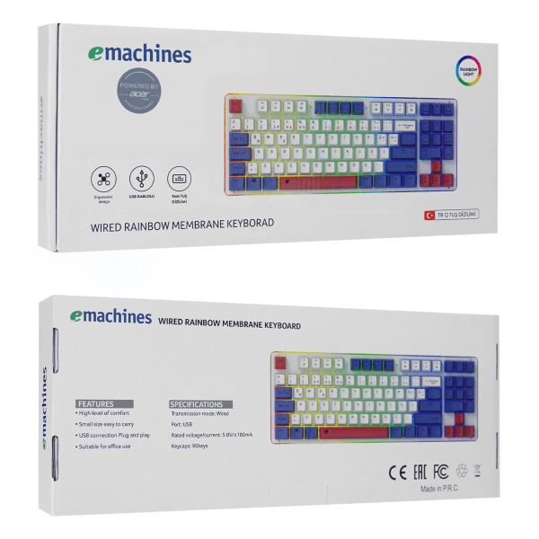 ACER EMACHINES EAK216 BEYAZ/MAVİ/KIRMIZI USB RAINBOW AYDINLATMALI Q STANDART TKL KLAVYE - 8