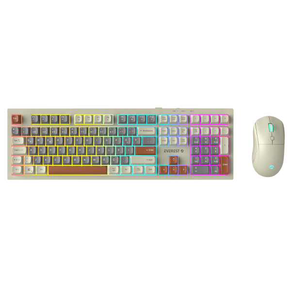 EVEREST KM-77 RUNA GRİ/KREM/KAHVE USB RAINBOW AYDINLATMALI SESSIZ Q KLAVYE + MOUSE SET - 5