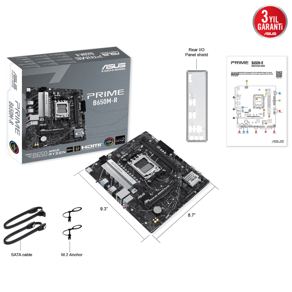 ASUS MB PRIME B650M-R AMD B650 AM5 DDR5 7200 HDMI 2x M2 USB3.2 AURA RGB 2.5Gbit LAN mATX 96GB’a kadar ram desteği, ASUS MB 5X - 12