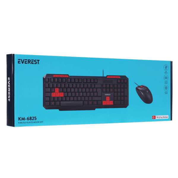 EVEREST KM-6825 SIYAH USB KIRMIZI TUŞLU TÜRKÇE MULTIMEDIA KLAVYE + MOUSE SET - 6