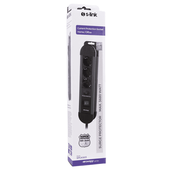 S-LINK SPGKS03 1.5M 3G1.5MM2 900 JOULE 3LÜ AKIM KORUMALI GRİ PRİZ ÇOKLAYICI - 10