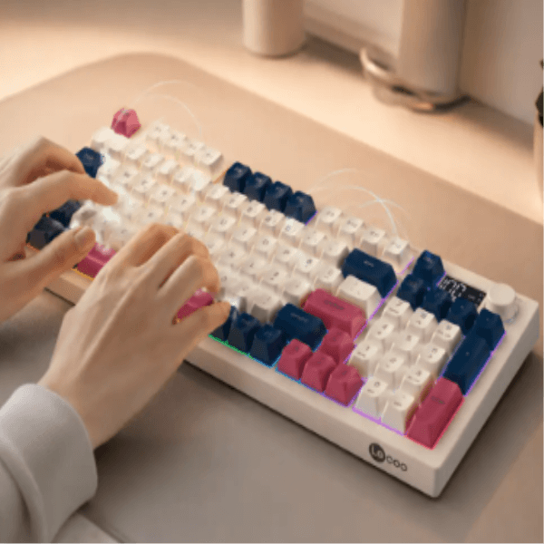 LECOO GK690-WB KABLOSUZ 3 MODLU 96 TUŞLU RGB GASKET MEMBRAN TÜRKÇE Q OYUNCU KLAVYESİ BEYAZ LACİVERT - 8