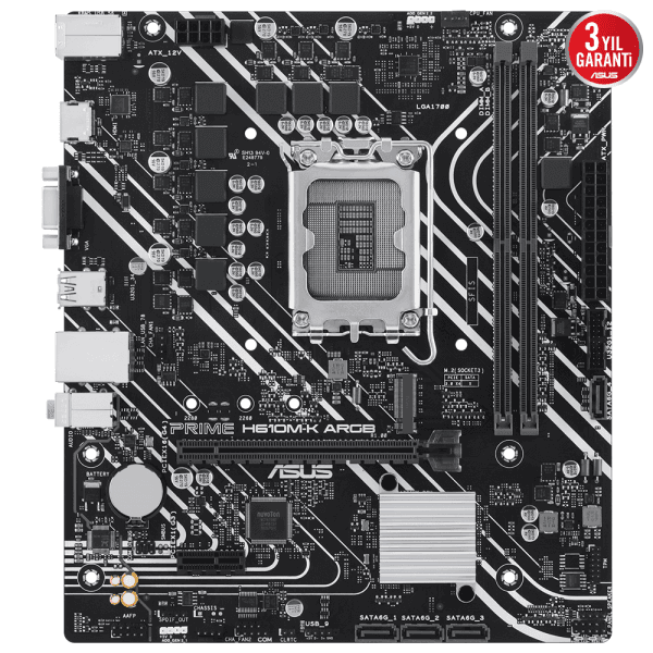 ASUS PRIME H610M-K ARGB INTEL H610 LGA1700 DDR5 5600 HDMI VGA M2 USB3.2 AURA RGB MATX 96GB’A KADAR RAM DESTEĞI ASUS 5X PROTECT - 7