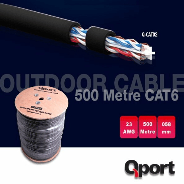 QPORT Q-CATFULL 500 M LSZH CAT6 OUTDOOR 23AWG 0.58MM %100 BAKIR SİYAH KABLO - 5