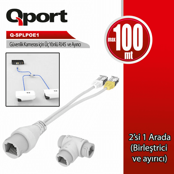 Q-PORT Q-SPLPOE1 POE SPLITTER 2-İN-1 AĞ KÖNNEKTÖRÜ+ 3 YOLLU RJ45 KONNEKTÖRÜ - 5