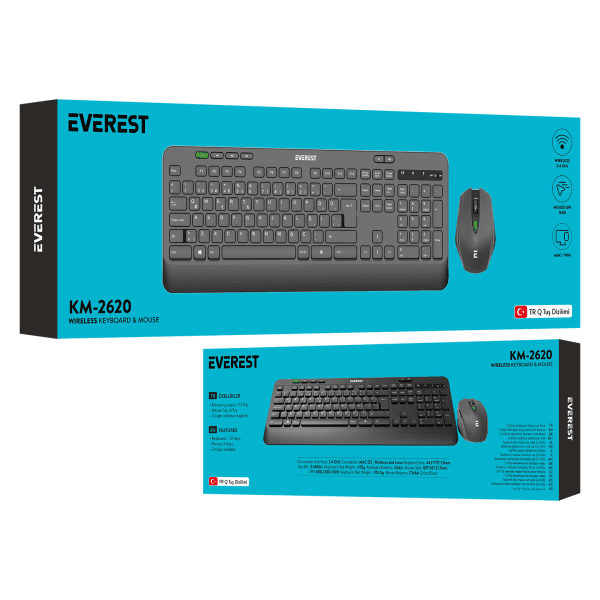 EVEREST KM-2620 SİYAH USB SESSIZ SWITCH İNCE KABLOSUZ Q MULTIMEDIA KLAVYE + MOUSE SET - 10