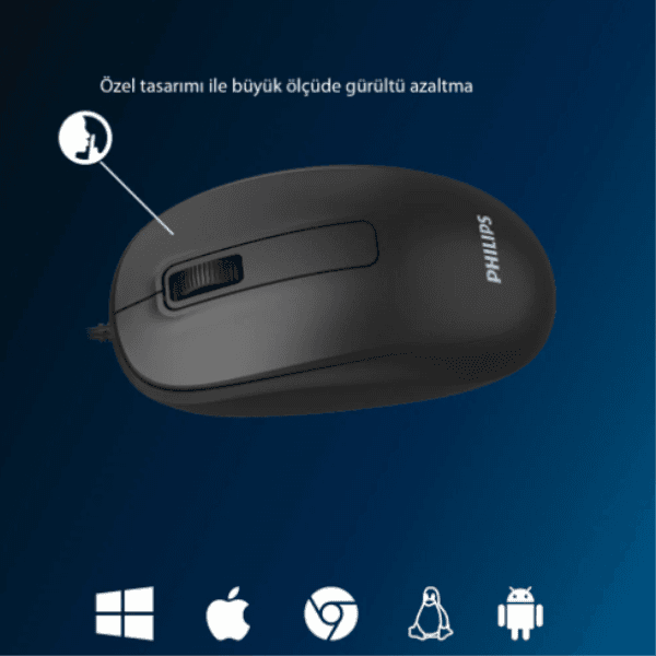 PHILIPS SPK7238B/38 (SİYAH) USB KABLOLU 1200DPI OPTİK MOUSE - 7