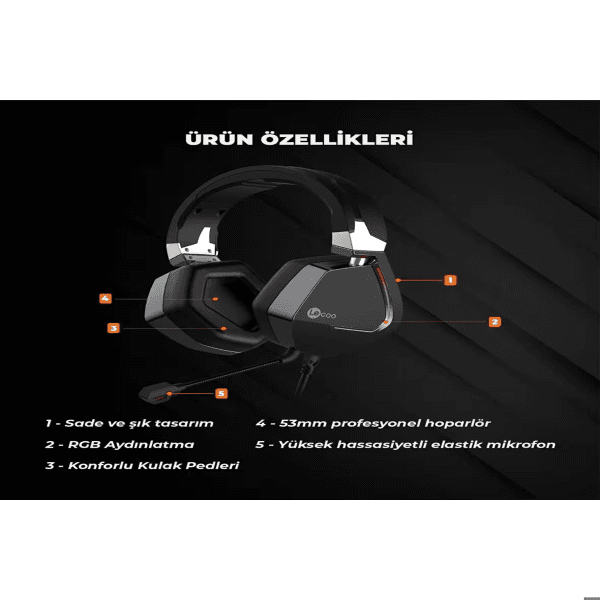 LECOO HT402 3.5MM JACK KULAK ÜSTÜ RGB LED AYDINLATMALI KABLOLU ÇIKARTILABİLİR MİKROFONLU GAMING KULAKLIK SİYAH - 7