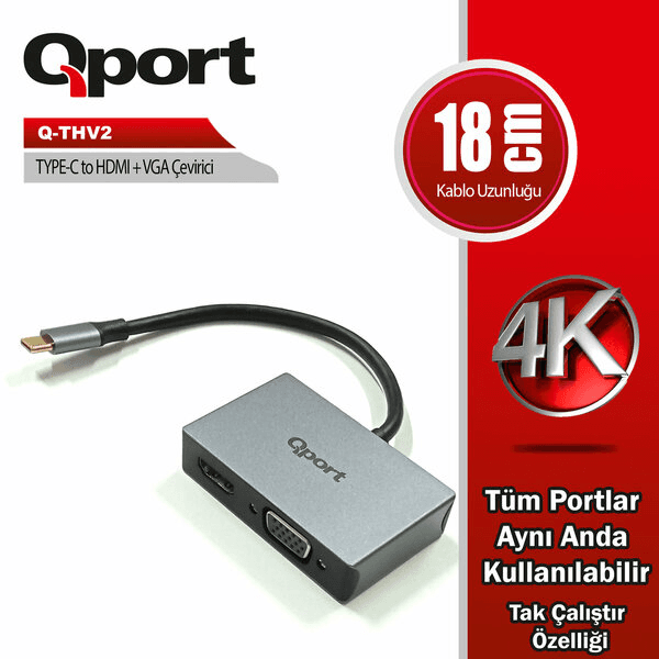 QPORT (Q-THV2) TYPE-C TO HDMI/VGA CEVIRICI - 2