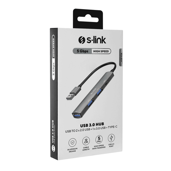 S-LINK SW-U322 2*USB2.0, 1*USB3.0, 1*TYPE-C TYPE-C METAL USB HUB - 6