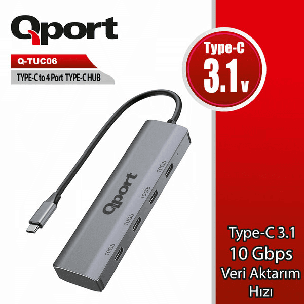 QPORT Q-TUC06 TYPE-C TO 4 PORT TYPE-C ÇOKLAYICI - 3