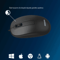 PHILIPS SPK7238B/38 (SİYAH) USB KABLOLU 1200DPI OPTİK MOUSE - 3
