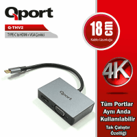QPORT (Q-THV2) TYPE-C TO HDMI/VGA CEVIRICI