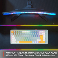 LECOO GK805-WT BLUETOOTH 5.0 / 2.4 GHZ / USB 3 MODLU RGB 85 TUŞ GASKET MEMBRAN TÜRKÇE Q OYUNCU KLAVYESİ BEYAZ TURKUAZ - 5