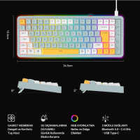 LECOO GK805-WT BLUETOOTH 5.0 / 2.4 GHZ / USB 3 MODLU RGB 85 TUŞ GASKET MEMBRAN TÜRKÇE Q OYUNCU KLAVYESİ BEYAZ TURKUAZ - 6