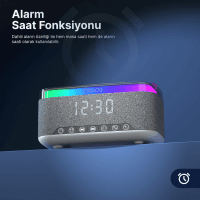 MIKADO MD-W8 1200MAH 10W GRİ BT,USB,KABLOSUZ ŞARJLI RGB-GECE LAMBASI ÖZELLİKLİ ALARMLI SAAT SPEAKER - 8