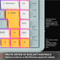 LECOO GK805-WT BLUETOOTH 5.0 / 2.4 GHZ / USB 3 MODLU RGB 85 TUŞ GASKET MEMBRAN TÜRKÇE Q OYUNCU KLAVYESİ BEYAZ TURKUAZ - 4