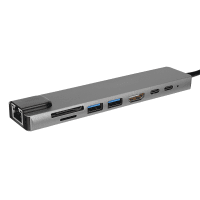 HYTECH HY-USBC83 4K 30HZ GRİ METAL 2XUSB3.0, 1XUSB2.0, 1000MBPS PD, TYPEC DATA, SD/TF KART OKUYUCU TYPE C ADAPTÖR - 2