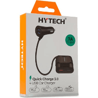 HYTECH HY-XQ70 7A HIZLI ŞARJ ARKA KOLTUĞA UZATILABİLEN 2 USB + 2 USB SİYAH ARAÇ ŞARJ CİHAZI (ÇAKMAKLIK BAĞLANTILI)