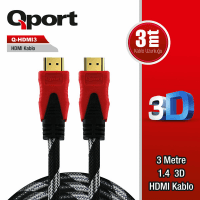 QPORT (Q-HDMI3) 3 METRE 1.4V ALTIN UÇLU ÖRGÜLÜ HDMI KABLO