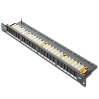DIGITUS DN-91624U-SL-SH 19" 24 PORT CAT-6 UTP PATCH PANEL, 8P8C, LSA, 0,5U BOYUT, TOZDAN KORUMAK IÇIN KAPAKLI, ZIRHSIZ, SİYAH