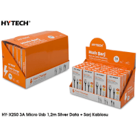 HYTECH HY-X250 3A MICRO USB 1,2M SILVER DATA + SARJ KABLOSU